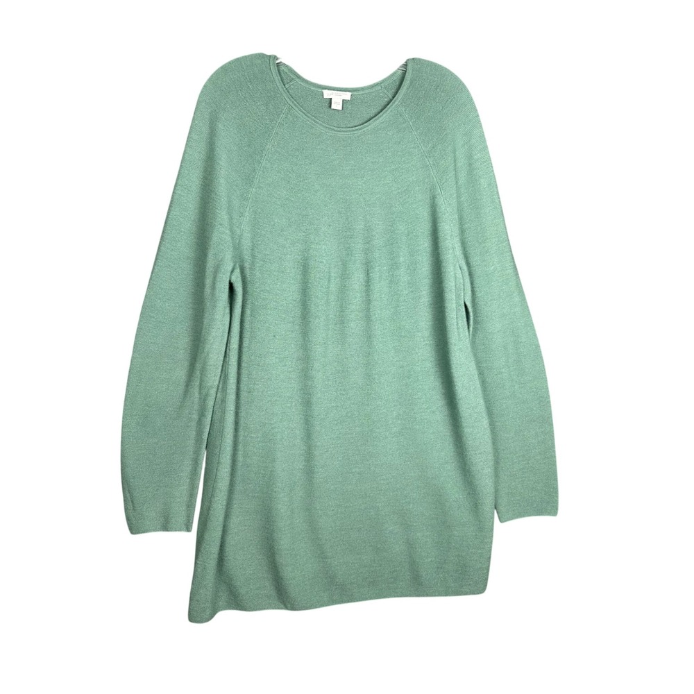 J. Jill Merino Wool Women L Green Tunic Sweater Minimalist Quiet Luxury Washable - Picture 2 of 8